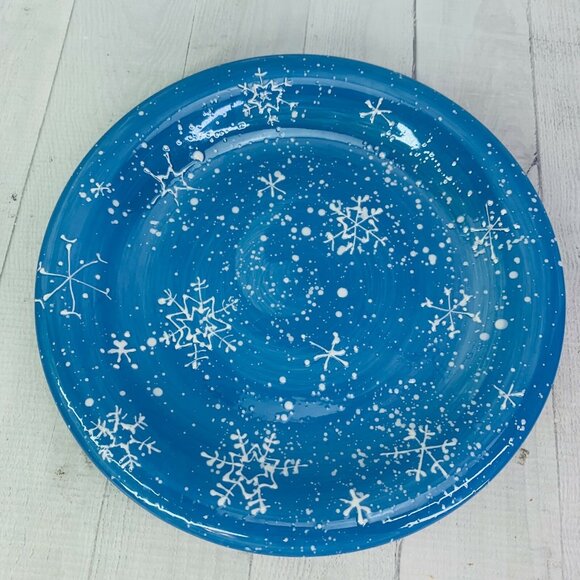 Sonoma SNOWFALL Blue Embossed White Snowflakes Christmas Dinner Plates Set of 2 - Picture 5 of 8